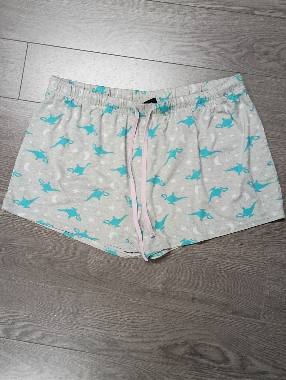 Disney's Aladdin Women's Light Gray Sleep Shorts with Teal Lamp Print